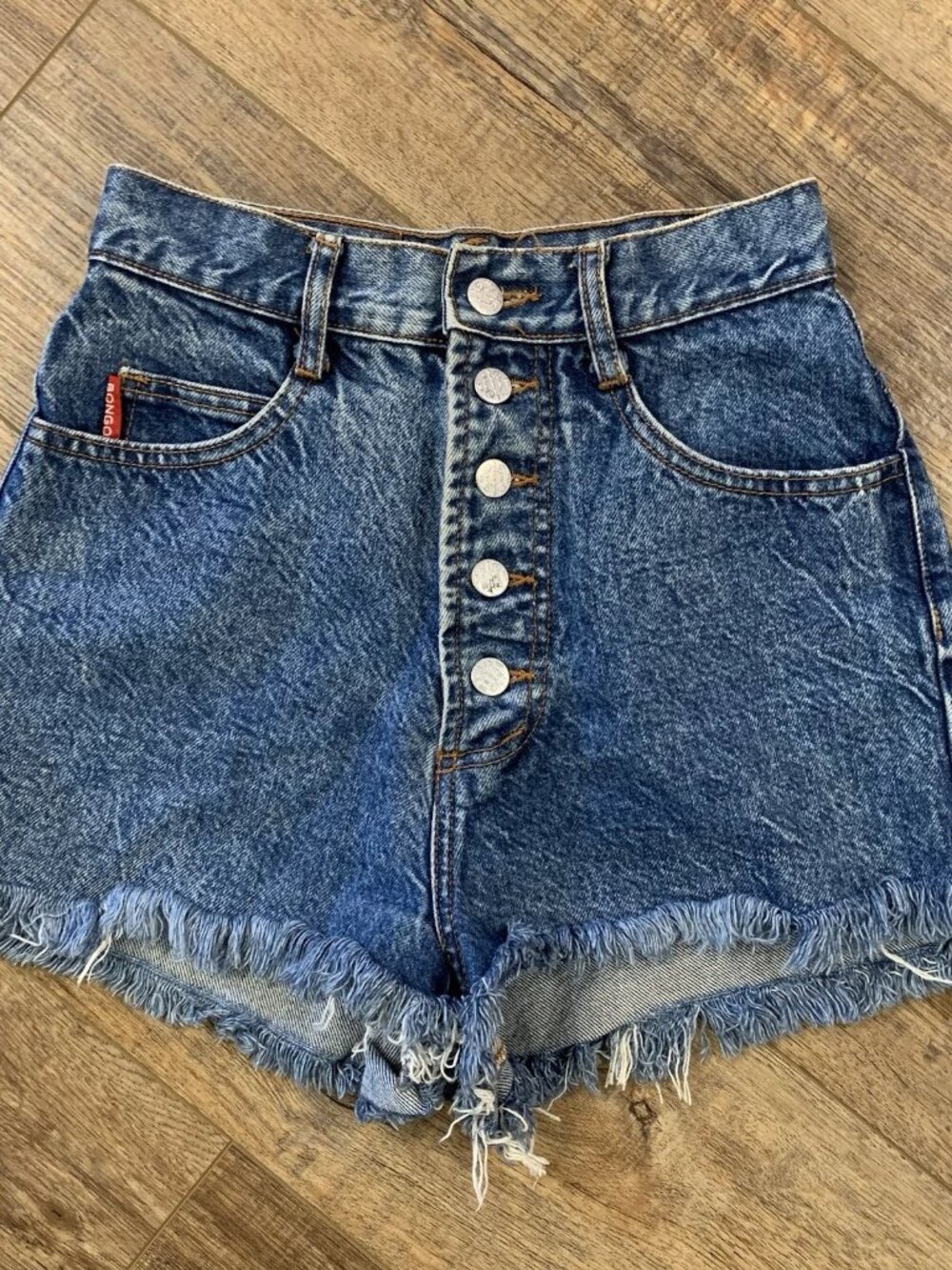 Vtg 80s BONGO Cutoff Fray BUTTON FLY Jean SHORTS 5 Festival Beach Gene Montesano